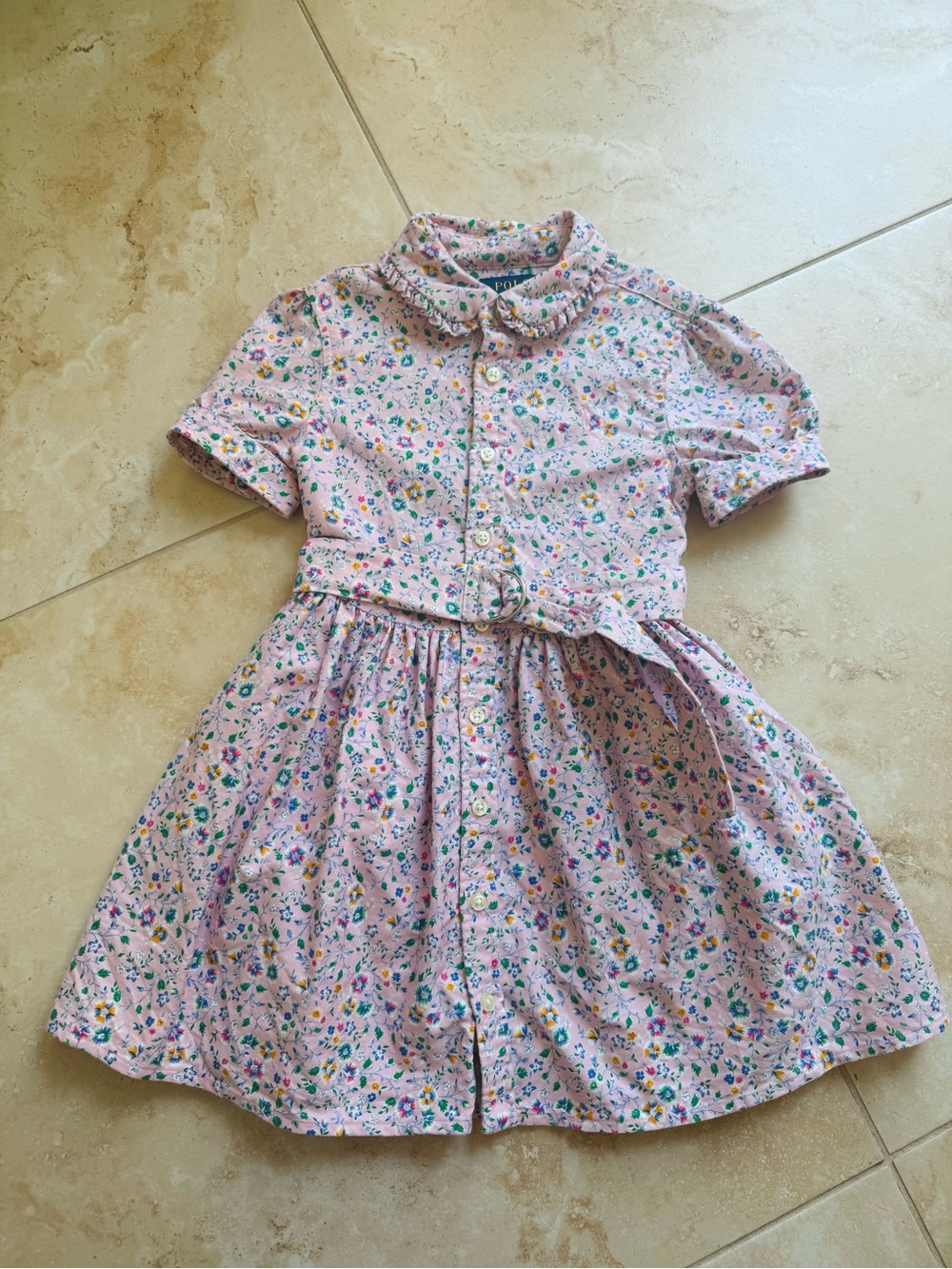 Polo by Ralph Lauren Pink Floral Button-Front Kids Dress with Belt